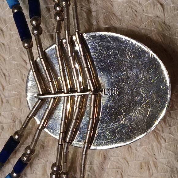 Vintage 5 Strand Liquid Silver with Multi Stone Inlaid Necklace - 16 inches - Picture 8 of 10